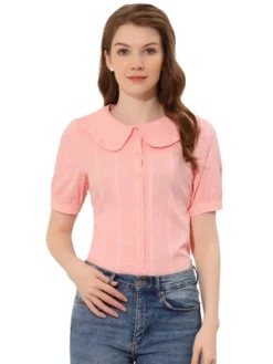 Allegra K Women's Peter Pan Collar Swiss Dots Short Sleeves Button Front Shirt -Allegra K GUEST de648e5d e25f 4617 84ff cc9c9a4488f5