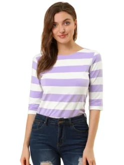 Allegra K Women's Elbow Sleeves Casual Basic Boat Neck Slim Fit T-Shirts -Allegra K GUEST de78f5a6 2299 40c4 b9f4 bf3eeaa2f7d3