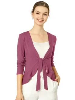 Allegra K Women's Tie Front Ruffled Hem Crop Knit Cardigan -Allegra K GUEST dee16b18 2d02 46a6 a27b 9386ea2ae202