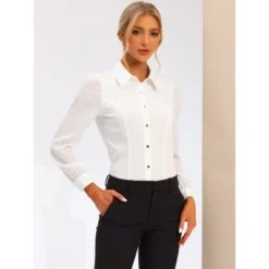 Allegra K Women's Chiffon Long Sleeve Collared Fitted Botton Down Work Office Blouse -Allegra K GUEST def45c08 394d 4fc6 af4e ba2dbb00c702