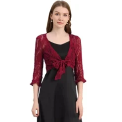 Allegra K Women's Elegant Ruffled Sleeve Tie Front Lace Bolero Shrug Top -Allegra K GUEST defc4871 a870 434c b8ba be34d60393c0