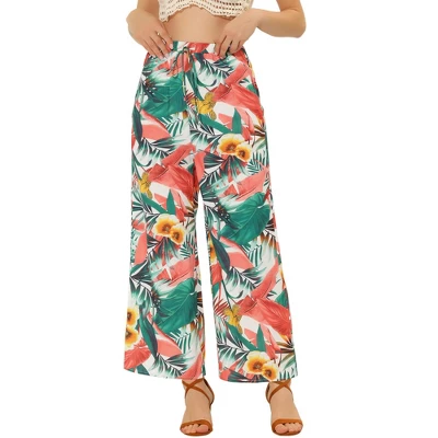 Allegra K Women's Floral Casual Elastic Waist Wide Leg Tropical Trouser 7 Allegra K Women's Floral Casual Elastic Waist Wide Leg Tropical Trouser - Image 7