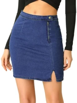 Allegra K Women's Vintage Slim Fit Summer High Waist Zipper Front A-Line Mini Denim Skirt -Allegra K GUEST df39788d d1fb 4673 9e45 8abdc912e229