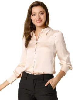 Allegra K Women's Satin Puff Sleeve Point Collar Vintage Button Up Shirt -Allegra K GUEST df6e9ce3 355b 4397 83c6 3b441f0e33af