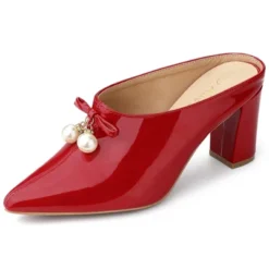 Allegra K Women's Pointed Toe Pearl Bow Chunky Heel Slides Mules -Allegra K GUEST df798fa4 f4d2 456b 9faa 76a48e3a6b40