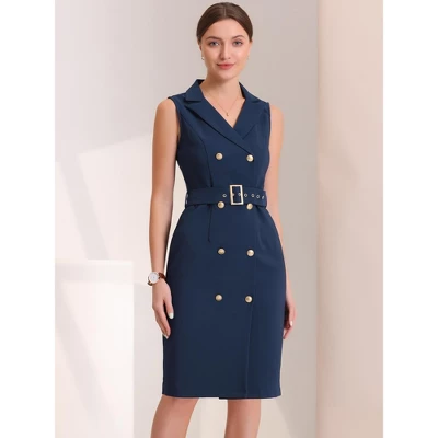 Allegra K Women's Sleeveless Notched Lapel Double Breasted Belted Work Office Dress 1 Allegra K Women's Sleeveless Notched Lapel Double Breasted Belted Work Office Dress