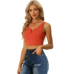 Allegra K Women's Deep V Neck Side Zip Casual Tank Tops -Allegra K GUEST e024b064 977d 4e44 af84 3bd7685307e9