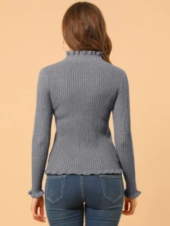 Allegra K Women's Classic-fit Lightweight Long Sleeves Ruffle Mock Neck Sweater -Allegra K GUEST e02533ba cb15 4540 ae60 88cf02874db9