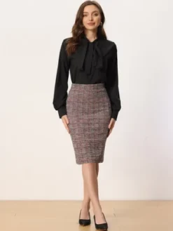 Allegra K Women's Plaid Tweed High Waist Split Office Pencil Wrap Skirt -Allegra K GUEST e032a594 2f02 479a 84b5 2e28533e30a2
