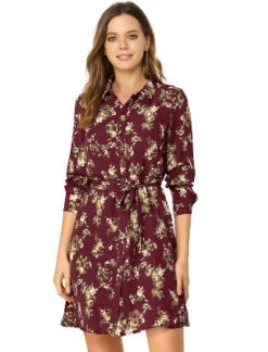 Allegra K Women's Lapel Button Down Belted Above Knee Vintage Polka Dots Floral Shirt Dress -Allegra K GUEST e0fd0854 3367 47d9 9388 a7a3e7c6ade7