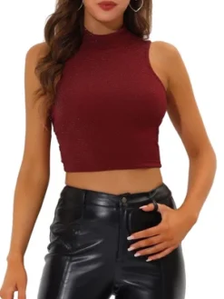 Allegra K Women's Mock Neck Glitter Keyhole Back Sleeveless Party Crop Top -Allegra K GUEST e17b3159 7c76 4966 9a2e 1c18f7c713be