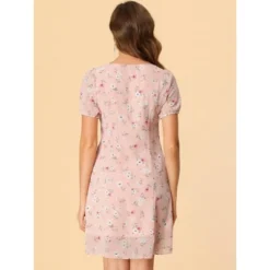 Allegra K Women's Floral Square Neck Short Sleeve Drawstring Ruched Dress -Allegra K GUEST e18db79f 592c 44c4 bd30 8e8cb410ccad