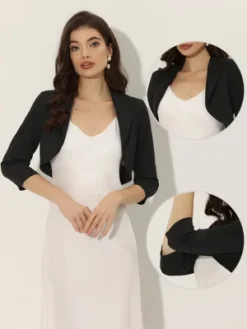 Allegra K Women's Elegant Evening Wedding Lapel Collar Bolero Shrugs