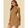 Allegra K Women's Faux Suede Lapel Neck Long Sleeve Elegant A-Line Mini Dress