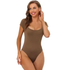 Allegra K Women's Square Neck Tummy Control Short Sleeve Leotard Jumpsuit Top -Allegra K GUEST e1f97ae9 c324 4d41 a00e 5031a87c3850