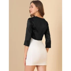 Allegra K Women's Satin Elegant 3/4 Sleeve Solid Bolero Shrug Tops -Allegra K GUEST e1fb726a 2be6 4dc5 926f 2ece94df0d22
