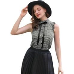 Allegra K Women's Bow Tie Neck Blouse Vintage Ruffle Sleeveless Gingham Plaid Shirt -Allegra K GUEST e21aa39f 7daf 4078 a1bd dfb68518c7c4