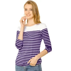 Allegra K Women's Color Block Long Sleeve Striped T-Shirt -Allegra K GUEST e273317c e7cc 4721 8bea 25174d9331fa
