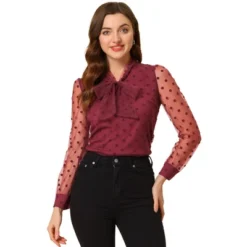 Allegra K Women's Tie Neck Polka Dots Semi Sheer Long Sleeve Blouse -Allegra K GUEST e2957c04 87f3 4022 8192 d787e4685f5c