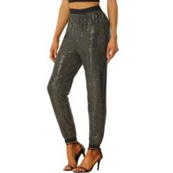 Allegra K Sequin Trousers For Women's Shiny Sparkle Elastic Waist Ankle Length Pants -Allegra K GUEST e32b7287 9e62 445a b1ac aaab79ac1f15