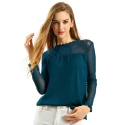 Allegra K Women's Elegant Lace Sleeve Top Scalloped Trim Summer Casual Chiffon Blouse -Allegra K GUEST e340e1db a94f 485e 93b0 b61f2e474e23
