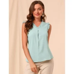 Allegra K Women's Ruffled Sleeveless Work Business Vintage Blouses