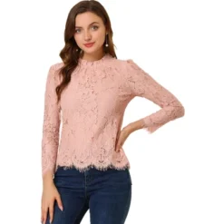 Allegra K Women's Lace Long Sleeve Ruffle Neck Floral Blouse -Allegra K GUEST e3c60599 2984 4638 81f0 b25a292d91dc