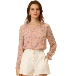 Allegra K Women's Square Neck Floral Blouse Ruffle Casual Long Sleeve Top -Allegra K GUEST e43f6f82 3072 4968 b492 9ffa84f40ef4