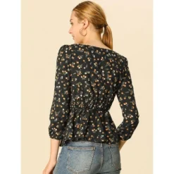 Allegra K Women's Floral Print Belted Waist Square Neck Vintage Peplum Blouse -Allegra K GUEST e456ab82 22c2 40b5 81ec 6a4e64f3b7b3