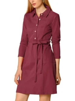 Allegra K Women's Half Placket Long Sleeve Casual Shirt Dress With Belt -Allegra K GUEST e496958b a96a 4786 86a3 4e172e34171b