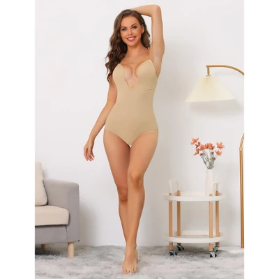 Allegra K Women's U Plunge Tummy Control Adjustable Straps Built-in Bra Full Leotard Jumpsuit Top 3 Allegra K Women's U Plunge Tummy Control Adjustable Straps Built-in Bra Full Leotard Jumpsuit Top - Image 3