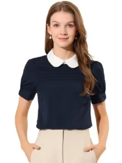 Allegra K Women's Vintage Peter Pan Collar Contrast Puff Short Sleeve Blouse -Allegra K GUEST e50dc00c 20f6 48fc b49c ee632bf9c8db