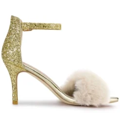 Allegra K Women's Glitter Faux Fur Stiletto Heel Sandals -Allegra K GUEST e555d5b6 37b2 4a01 99cd a84d2ecca6b8