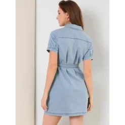 Allegra K Women's Jean Casual Collared Belted Button Down Denim Shirt Dress -Allegra K GUEST e55604a6 cde9 411f 9cb1 c27b5d7dbe34