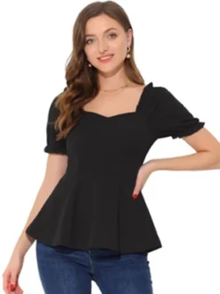 Allegra K Women's Sweetheart Neck Blouse Puff Ruffle Sleeve Elegant Peplum Top -Allegra K GUEST e57a120b eeaa 4f1e ad33 c6294cdb20dc