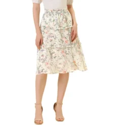 Allegra K Women's Floral Print Smocked Elastic Waist Knee Length Flowy Tiered Ruffle Skirt -Allegra K GUEST e58eb015 4977 4ebf a154 26e6fca5ec47
