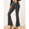 Allegra K Women's Flared Beaded Raw Hem Bell Bottom Casual Jeans Denim Pants