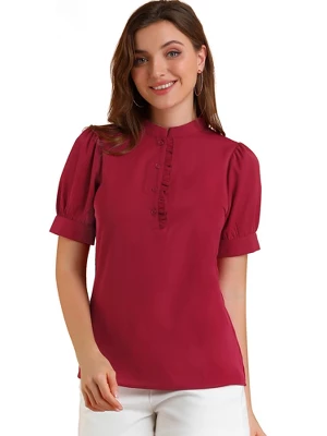 Allegra K Women's Work Office Half Placket Ruffled Puff Sleeve Blouse 10 Allegra K Women's Work Office Half Placket Ruffled Puff Sleeve Blouse - Image 10