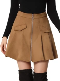 Allegra K Women's Faux Suede Zipper Front High Waist A-Line Mini Skater Skirt -Allegra K GUEST e6d9027b ba02 4f62 96ff da580a8ac1fb