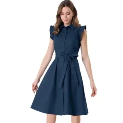 Allegra K Women's Cotton Shirtdress Work Office Ruffled Sleeveless Dress With Belt -Allegra K GUEST e6eac471 94fb 4a90 a9e7 a76a611f09e2