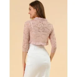 Allegra K Women's Elegant Ruffle Collar Sheer Floral Lace Crop Shrug -Allegra K GUEST e71c6901 ac3c 4d1d 9ab8 b7dfc82fbc1c