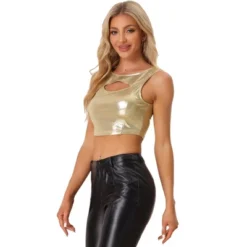 Allegra K Women's Metallic Crop Shiny Sleeveless Cut Out Party Clubwear Holographic Tank Tops -Allegra K GUEST e73d7208 614d 4344 a6e2 7710b5b8f616