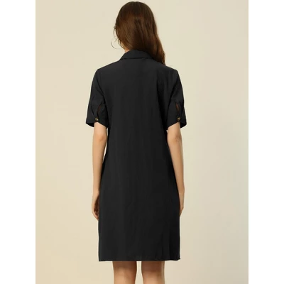 Allegra K Women's Safari Dress Collared Button Down Cotton Belted Shirtdress 3 Allegra K Women's Safari Dress Collared Button Down Cotton Belted Shirtdress - Image 3