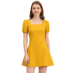 Allegra K Women's Elegant Square Neck Solid Color Puff Sleeve A-Line Short Dress -Allegra K GUEST e87aafe2 a0cf 4adf 83b0 5a3a0df6bc8a