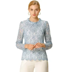 Allegra K Women's Lace Long Sleeve Ruffle Neck Floral Blouse -Allegra K GUEST e87bc5bf afe2 49ae b5b5 cfd42bc5d14e