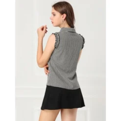 Allegra K Women's Bow Tie Neck Blouse Vintage Ruffle Sleeveless Gingham Plaid Shirt -Allegra K GUEST e88b70c7 44ff 4e62 aa1c e5a2ce537cee
