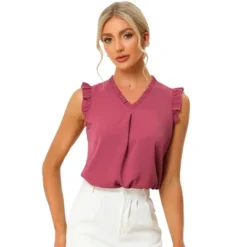 Allegra K Women's Ruffled Sleeveless Work Business Vintage Blouses -Allegra K GUEST e89c0f0f fe31 498a 9419 1ffbf03617e3