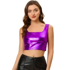 Allegra K Women's U Neck Sleeveless Party Clubwear Shiny Metallic Crop Tank Tops -Allegra K GUEST e9ad90e2 ea43 41db bb2c 6d182615ef96