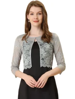 Allegra K Women's Elegant 3/4 Sleeve Sheer Floral Lace Cropped Bolero Shrugs -Allegra K GUEST ea0ccf42 e34f 4d62 ad2b 5f3472bf5246