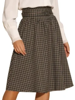 Allegra K Women's Plaid Vintage High Waist Double Belted A-Line Midi Skirt -Allegra K GUEST ea48cb9e e5f2 4095 8990 75efeac781d7